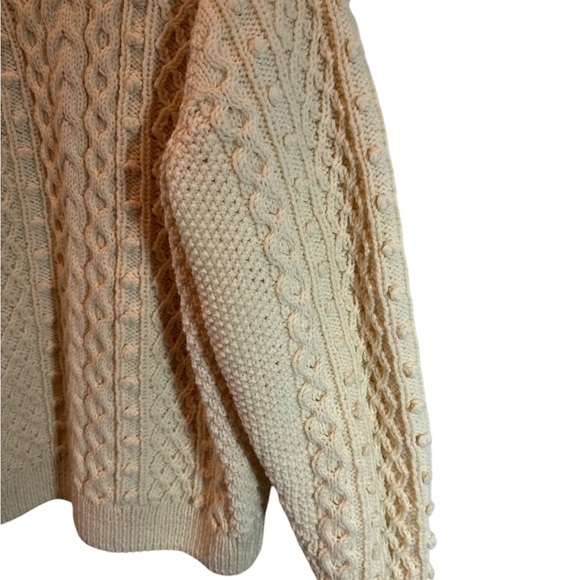 Vintage Homemade Cream Chunky Cable Knit Wool Sweater Adult M(?) Fisherman - Picture 6 of 7